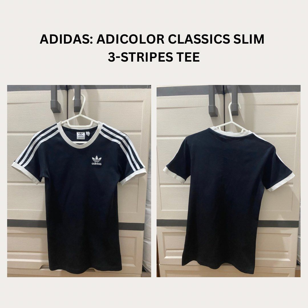 ADIDAS: ADICOLOR CLASSICS SLIM 3-STRIPES TEE (Category: Shirts) located in Manila. Submitted by reinegnvv (Listing ID 1468795337, Image 1). Description: ADIDAS: ADICOLOR CLASSICS SLIM 3-STRIPES TEE ✅ Like New ✅ Bought from The Outlet Store Riverbanks (Marikina) Size: XS - Slim Fit - Ribbed crewneck - 100% cotton - Ribbed cuffs - Color: Black A SLIM-FIT TEE FOR EFFORTLESS STYLE AND MAXIMUM COMFORT. This adidas tee pairs classic 3-Stripes style wit