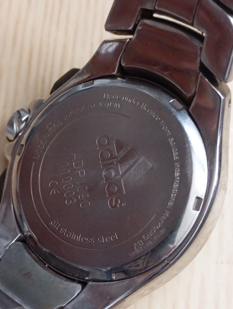 Adidas chronograph (Category: Men's Watches) located in Las Pinas. Submitted by quick_deals_great_finds2 (Listing ID 1468744332, Image 2). Description: Original good working condition Quartz chronograph with battery 40mm Fits wrist size 6.8 inches Fully functional.