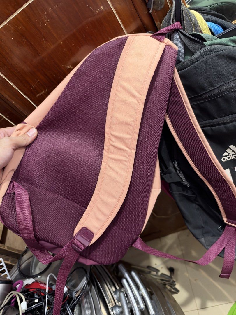 Adidas Peach and Burgundy Backpack (Category: Backpacks) located in Manila. Submitted by carloasoro (Listing ID 1468809536, Image 2). Description: DECLUTTER Left unused sa cabinet May butas sa pocket pero pede naman ipatch na lang to cover Stock stains Price negotiable .