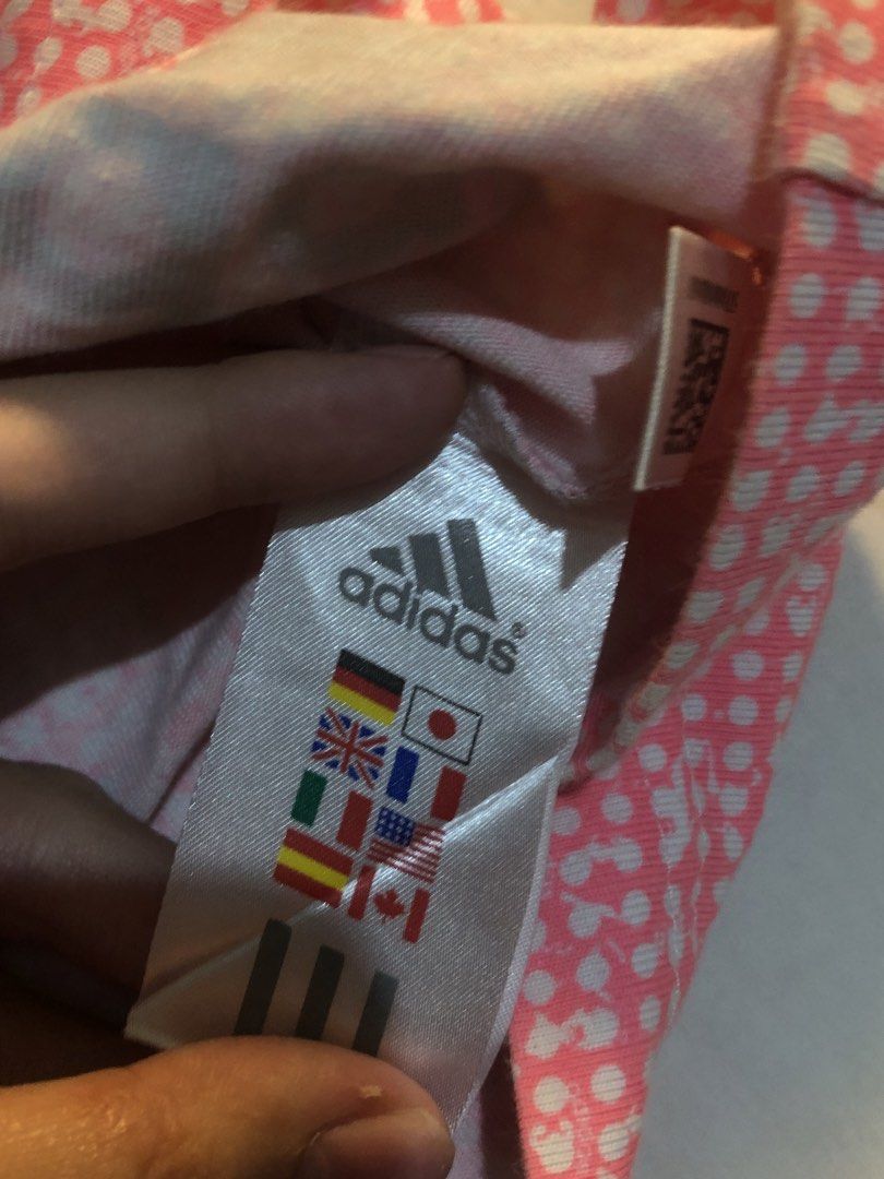 adidas pink halter top with polka dot pattern (Category: Sleeveless) located in Manila. Submitted by blehgnbao (Listing ID 1468767390, Image 2). Description: 🤍 from cavite area • only worn once • you tie this up yourself •unsure if auth sf covered by buyer :) lalamove delivery & gcash payment only. dm for more details!.
