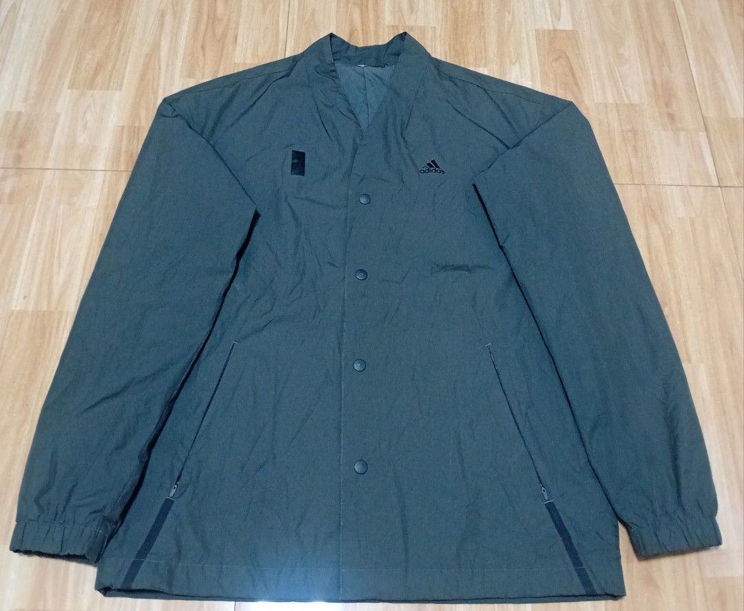Adidas vintage style button up & fullzip coach jacket dark grey (Category: Coats, Jackets and Outerwear) located in Lingayen. Submitted by prince-cacatian (Listing ID 1468800564, Image 2). Description: Size/dimes W22 L28 Good condition Issue cut tag Color rate 10-10 .