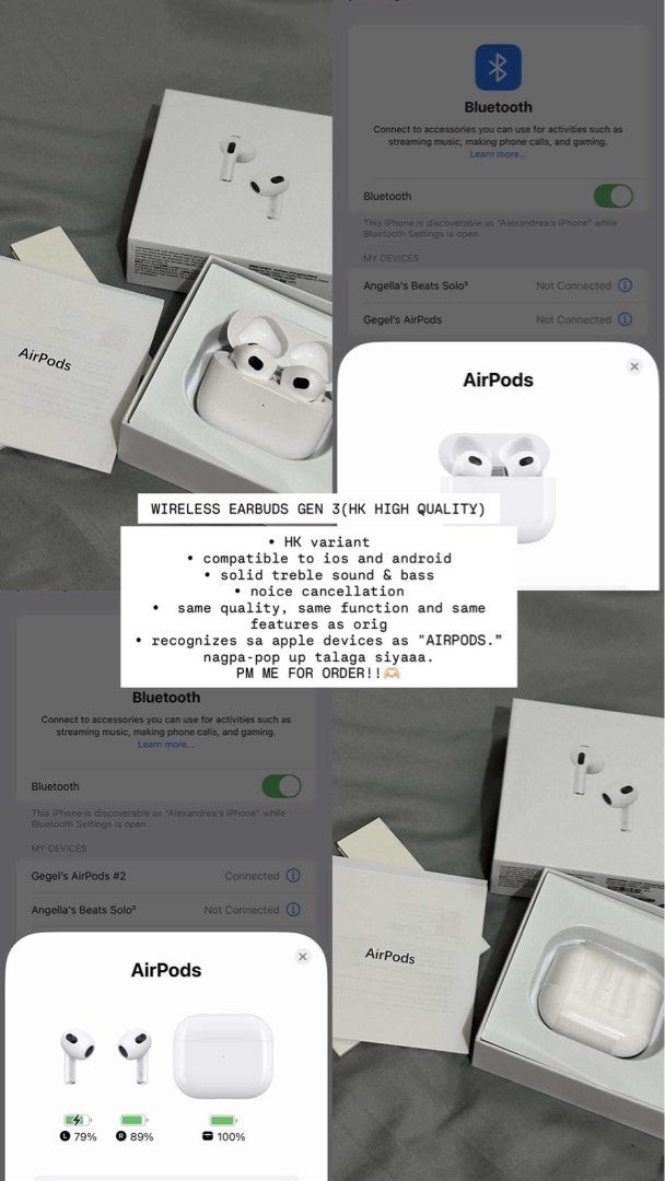 AirPods Gen 3 Wireless Earbuds HK Variant (Category: Earphones) located in Manila. Submitted by silverlion_7d2d82 (Listing ID 1468845806, Image 1). Description: .