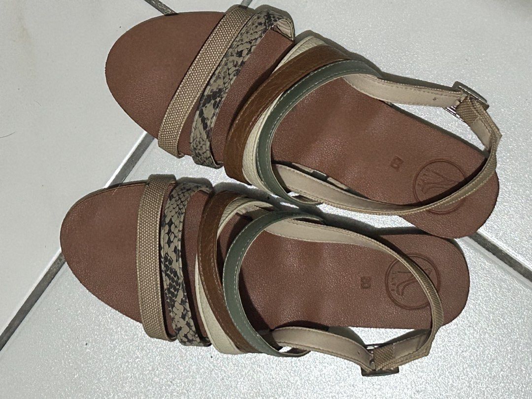 Alts PH Becky Multi-strap casual sandals (Category: Flats & Sandals) located in Davao. Submitted by the23rd_preloved (Listing ID 1468881778, Image 1). Description: - Brand: Alts PH - Model: Becky in Neutral - Style: Multi-strap flat sandals - Colors & Patterns: Brown, tan, green, beige, and snake print - Details: Back ankle strap with buckle closure, comfortable brown footbed with embossed logo stamp - Size: 6 - Condition: Like new, rarely used -