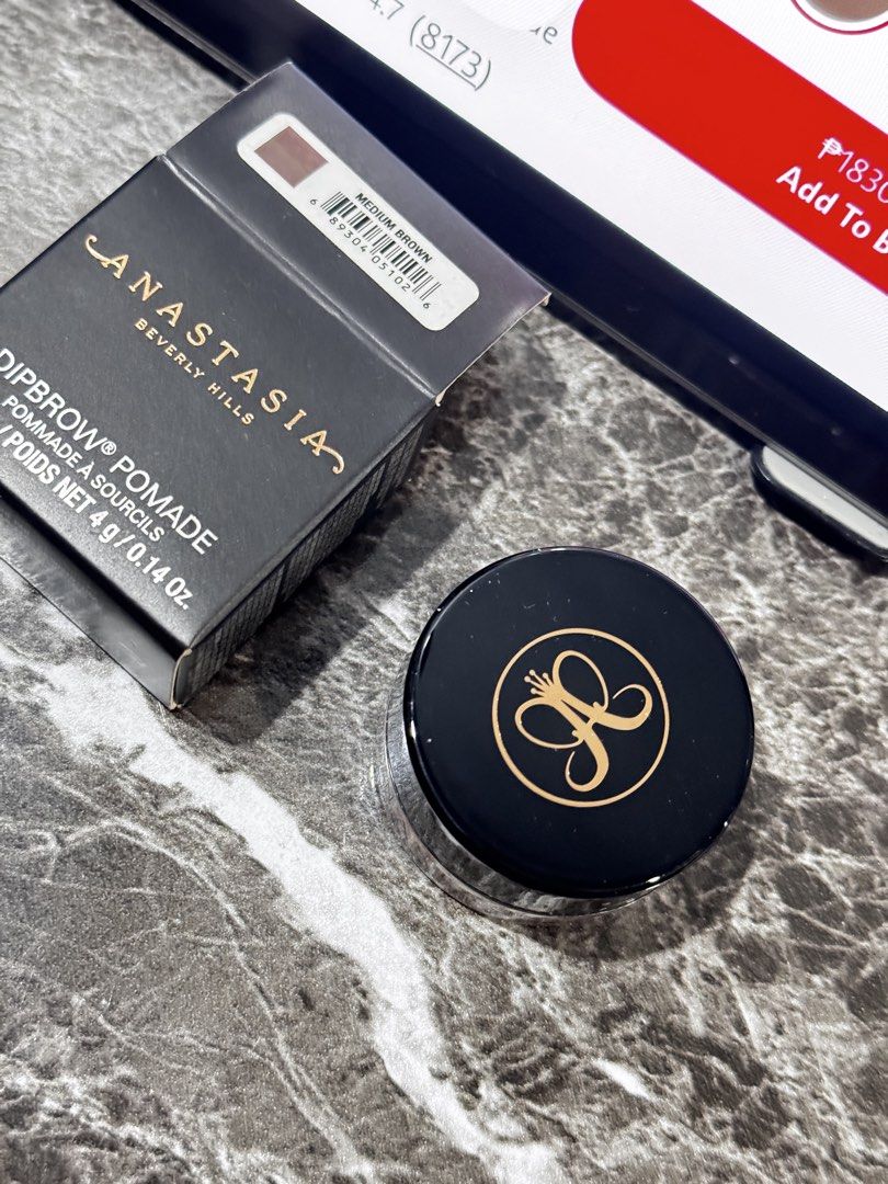 Anastasia Beverly Hills Dipbrow Pomade Medium Brown (Category: Makeup) located in Manila. Submitted by rustmakeupinc (Listing ID 1468826413, Image 1). Description: - Item: Anastasia Beverly Hills Dipbrow Pomade - Shade: Medium Brown - Size: Full size (4 grams / 0.14 oz) - Condition: Brand new, unopened box with glass pot - Formula: Waterproof, highly pigmented for easy filling and detailing - Reason for selling: Bought extra by mistake, clearing 