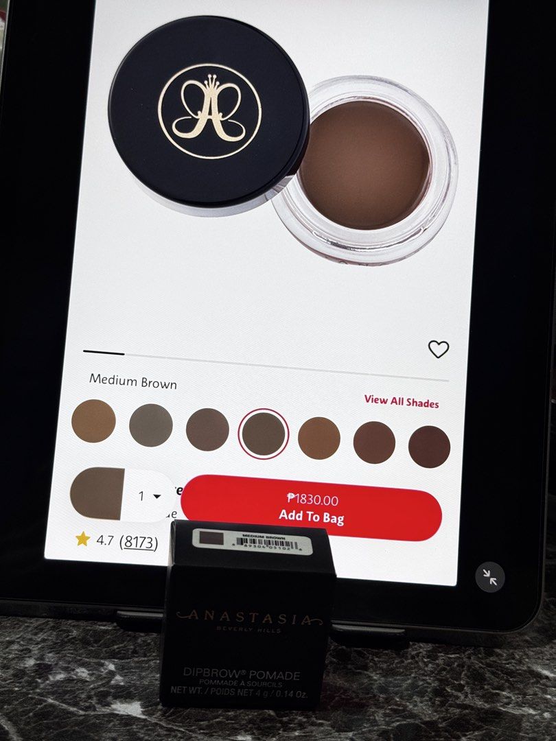 Anastasia Beverly Hills Dipbrow Pomade Medium Brown (Category: Makeup) located in Manila. Submitted by rustmakeupinc (Listing ID 1468826413, Image 3). Description: - Item: Anastasia Beverly Hills Dipbrow Pomade - Shade: Medium Brown - Size: Full size (4 grams / 0.14 oz) - Condition: Brand new, unopened box with glass pot - Formula: Waterproof, highly pigmented for easy filling and detailing - Reason for selling: Bought extra by mistake, clearing 