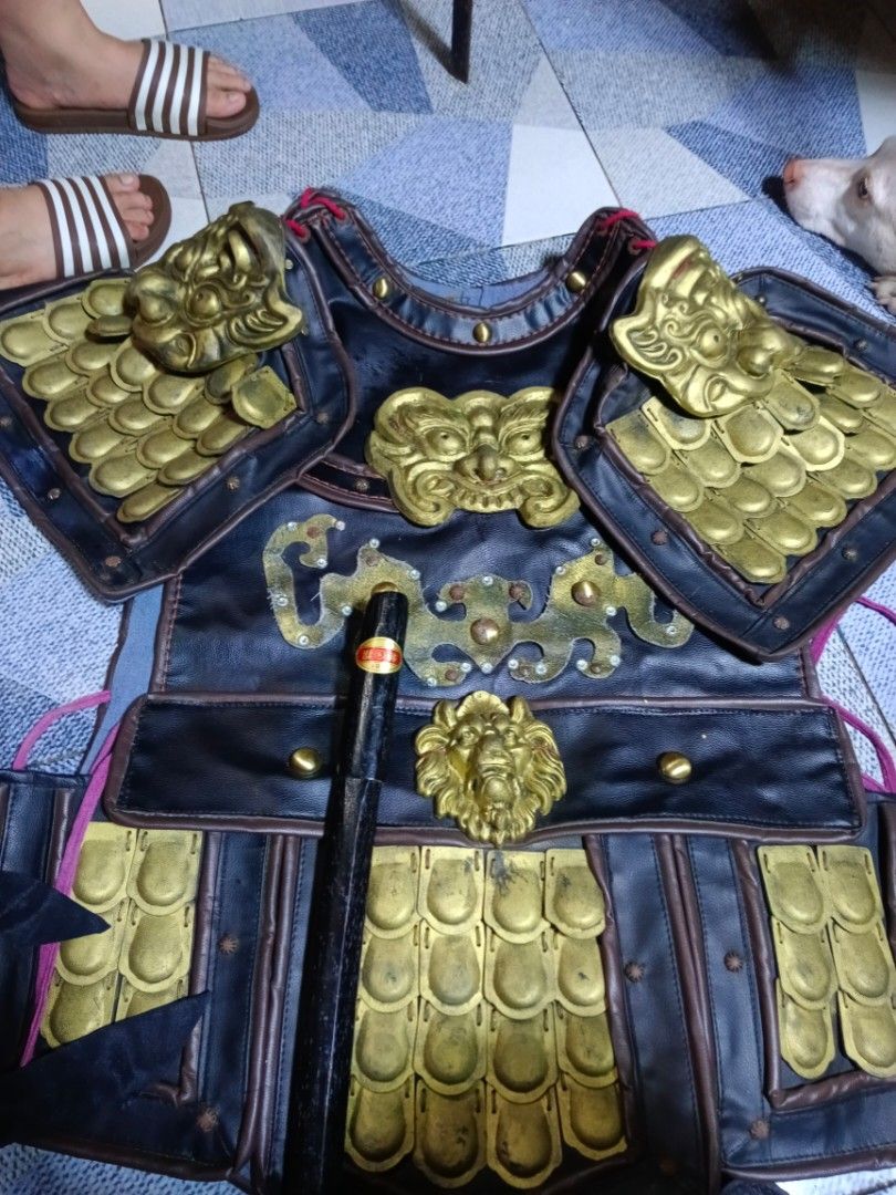 Ancient Chinese Style Body Armor Costume (Category: Sets & Coordinates) located in Mandaluyong City. Submitted by theforgottentreasures (Listing ID 1468850796, Image 3). Description: 7500 pesos!!! 📌 Ancient Chinese Style Body Armor Costume with mask Free Size. Used Item. Can be display or Can be use for cultural festival parades, or stage and film roleplay The set is crafted from contemporary materials like faux leather (PU), fabric trim, and ca