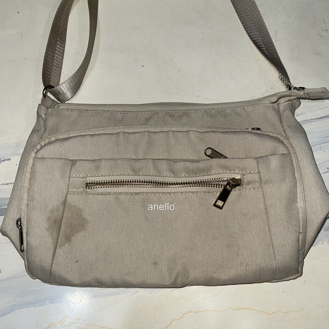 anello GRANDE Glitter Multi-Storage Shoulder Bag (Category: Cross-body Bags) located in Manila. Submitted by talas.pieces (Listing ID 1468821578, Image 2). Description: - Original anello GRANDE Glitter Multi-Storage Shoulder Bag - Color: Beige - Lightweight canvas-like material with adjustable strap and top zipper closure - Multiple front zippered compartments for hassle-free organization - Clean interior lining with original brand and care tags 