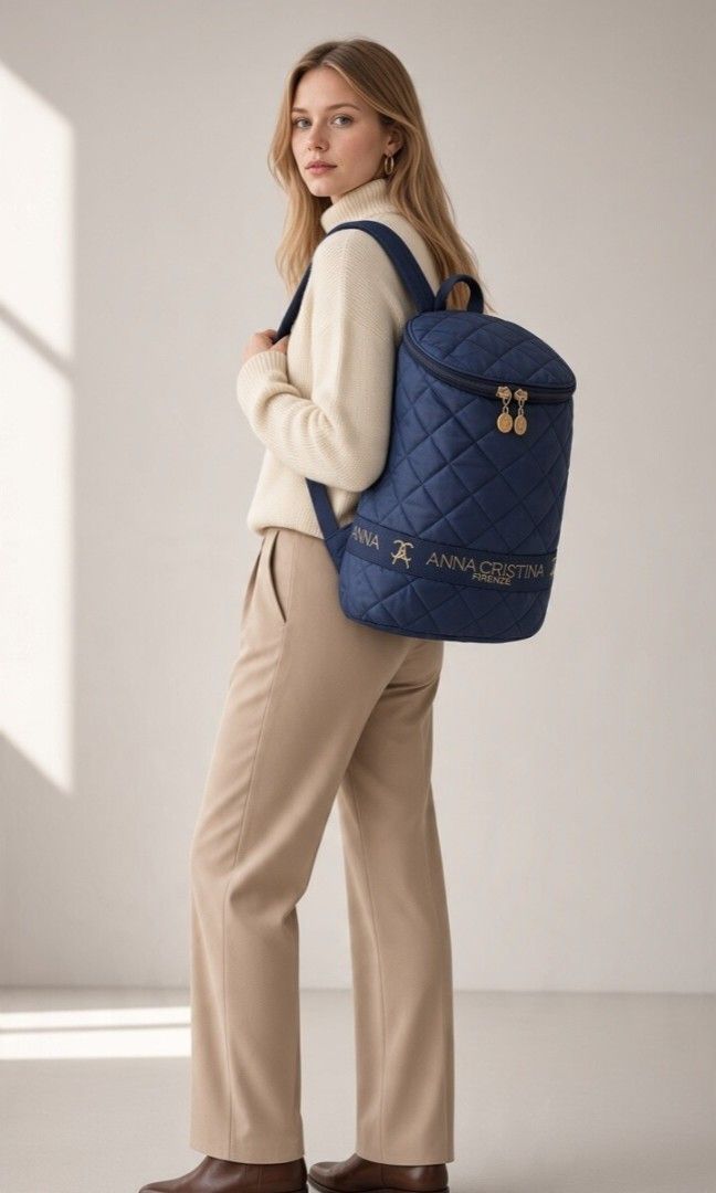 ANNA CRISTINA FIRENZE QUILTED NYLON BACKPACK (Category: Backpacks) located in Las Pinas. Submitted by annachiaonair2037 (Listing ID 1468760634, Image 1). Description: ANNA CRISTINA FIRENZE QUILTED NYLON BACKPACK FROM JAPAN INNER MONOGRAM LEATHER LINING FADE HARDWARE ONLY H 13" L 11" W 5.5" Disclaimer: I am not affiliated with, associated with, or authorized by any of the brands featured posted. Any mention of brand names, trademarks, or logos is 