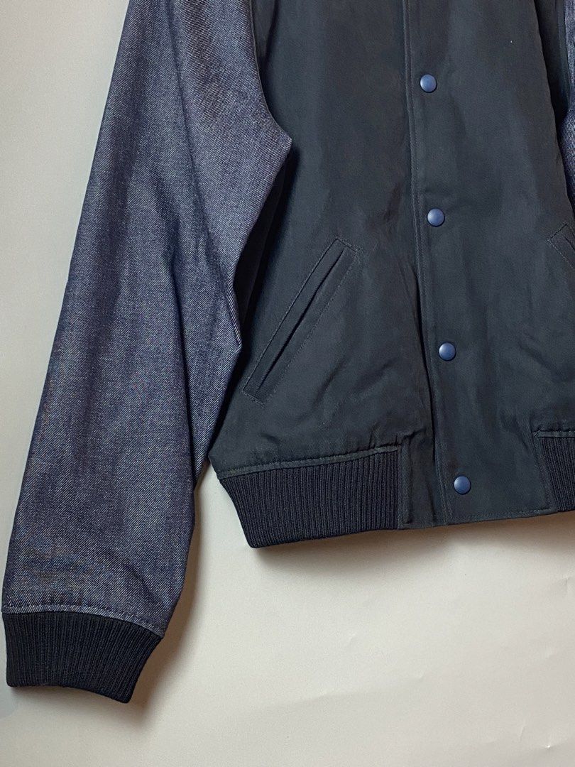 A.P.C Denim Varsity Jacket (Category: Coats, Jackets and Outerwear) located in Quezon City. Submitted by loloyz123 (Listing ID 1468836150, Image 3). Description: A.P.C Denim Varsity Jacket Condition: Very good Color rate: 10/10 Color: Black/ Denim Size: Large L: 23 W: 20.5 inches.