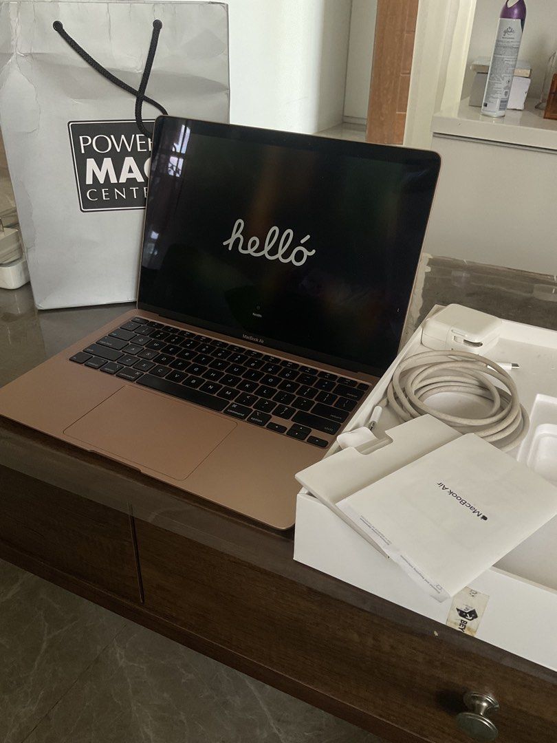 Apple MacBook Air Rose Gold with Original Box (Category: Laptops & Notebooks) located in Batangas. Submitted by shanleymar77927 (Listing ID 1468768919, Image 1). Description: 13-inch Retina Display 8GB RAM | 256GB SSD 1.1 GHz Dual-Core Intel Core i3 Battery Health: Normal Cycle Count: 400+ Working touch ID sensor Two Thunderbolt 3 (USB-C) ports Backlit Magic Keyboard All keys are working No History of Repair/ no known issue Minimal dents due to n