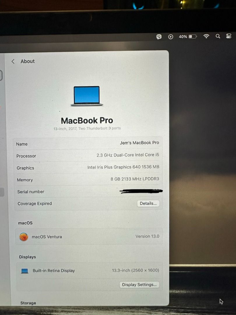 MacBook Pro (Category: Laptops & Notebooks) located in Manila. Submitted by michaela_heartfilia (Listing ID 1468852737, Image 3). Description: Available for Meet ups.