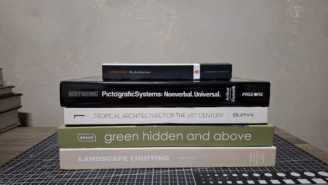 Architecture and Design Monograph/Paperback Books Bundle (Category: Storybooks) located in Quezon City. Submitted by arkiv.ph (Listing ID 1468818841, Image 1). Description: Available Loc.: Bagbag, QC. Selling as a set (discounted listing price of 2k) or open to single book purchase (see pricing below - slightly higher). • Tropical Architecture for the 21st Century — ₱350 • Wayfinding Pictographic Systems — ₱450 • Vitruvius On Architecture — ₱350 