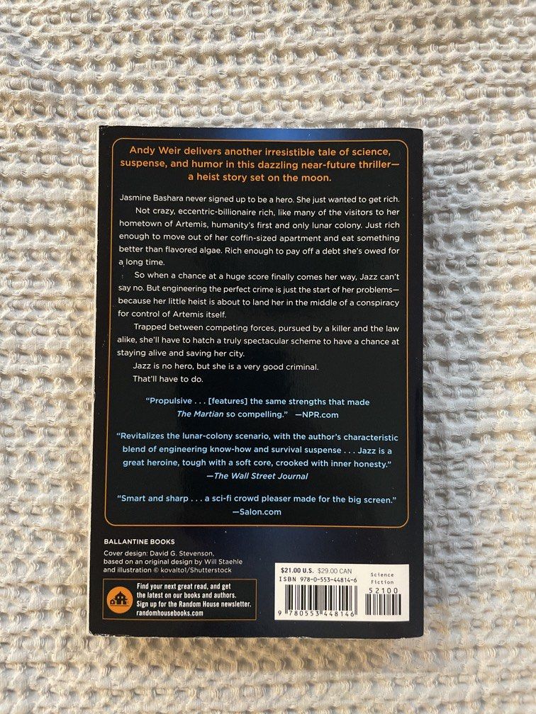 Artemis by Andy Weir (Category: Storybooks) located in Las Pinas. Submitted by yourneighbortotoro (Listing ID 1468790536, Image 2). Description: Artemis by Andy Weir 🚀 A high-stakes, fast-paced science fiction techno-thriller set in the first city on the Moon, full of clever heist elements, survival science, and sharp wit. 🔹 Title: Artemis 🔹 Author: Andy Weir (author of Project Hail Mary and The Martian) 🔹 Format: Paperback Fiction / Science 