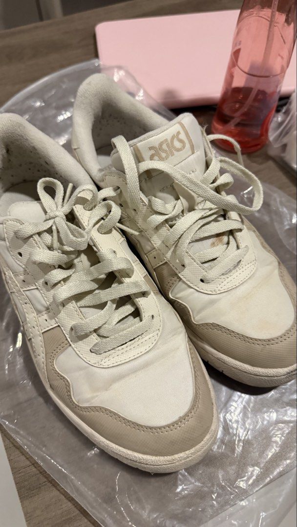 ASICS Cream Beige Sneakers Size US 6.5 (Category: Sneakers) located in Makati City. Submitted by andrae.thomas (Listing ID 1468889031, Image 2). Description: - Brand: ASICS - Colorway: Cream and beige with classic side stripes - Size: US 6.5 / EUR 39.5 / 25.0 cm - Insole: OrthoLite for all-day comfort - Origin: Made in Cambodia - Condition: Pre-owned with minor marks on the fabric and soles - With stains, seen on pictures Location: Makati Meet up