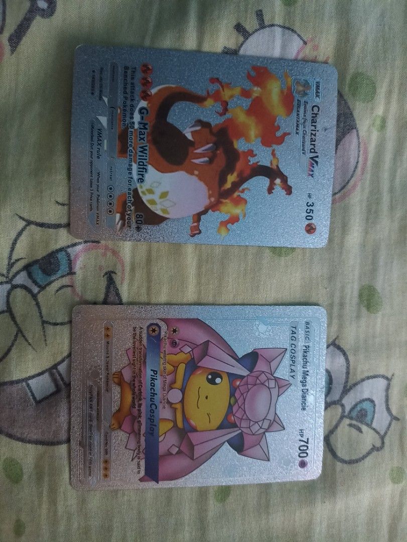 Assorted characters (Category: Raw Singles) located in Manila. Submitted by hobbymo_koleksyon.ph (Listing ID 1468754955, Image 2). Description: Pokemon Fan Cards Good for pokemon fans and collectors each card cost 10 pesos, take all for 120 pesos gold and silver cards.