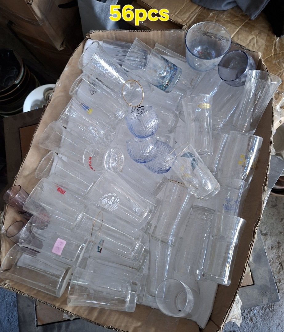 Assorted drinking glasses (Category: Other Kitchenware & Tableware) located in Quezon City. Submitted by sabadojuliet25680 (Listing ID 1468718678, Image 1). Description: assorted shotglasses all goods 56pcs.