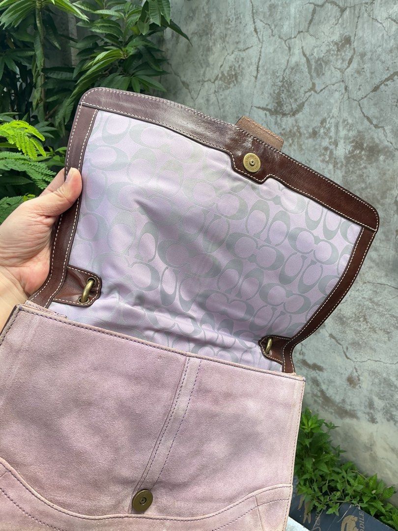 Authentic Coach Soho Suede Flap in Purple (Category: Luxury Bags & Wallets) located in Caloocan City. Submitted by aesthetix. (Listing ID 1468722567, Image 3). Description: Handles, Buckles, and Interior are in prestine condition. Suede needs cleaning has a stain see pics.