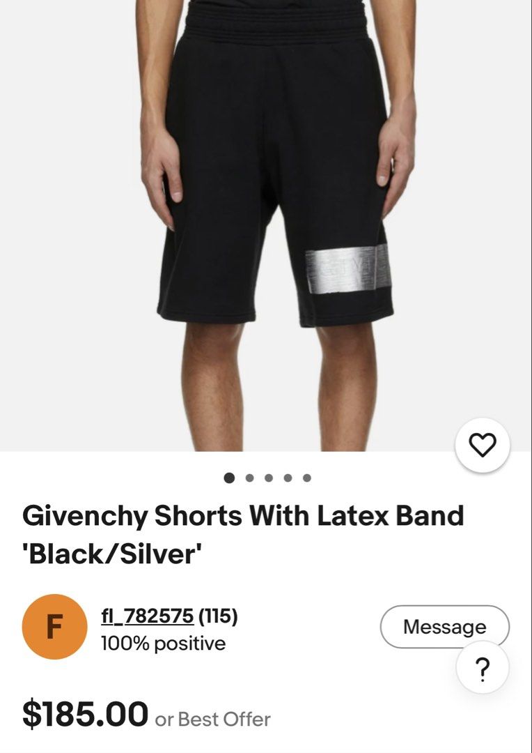 (Authentic) Givenchy Shorts With Latex Band 'Black/Silver' (Category: Shorts) located in Alicia. Submitted by sammyviloria (Listing ID 1468835444, Image 2). Description: .