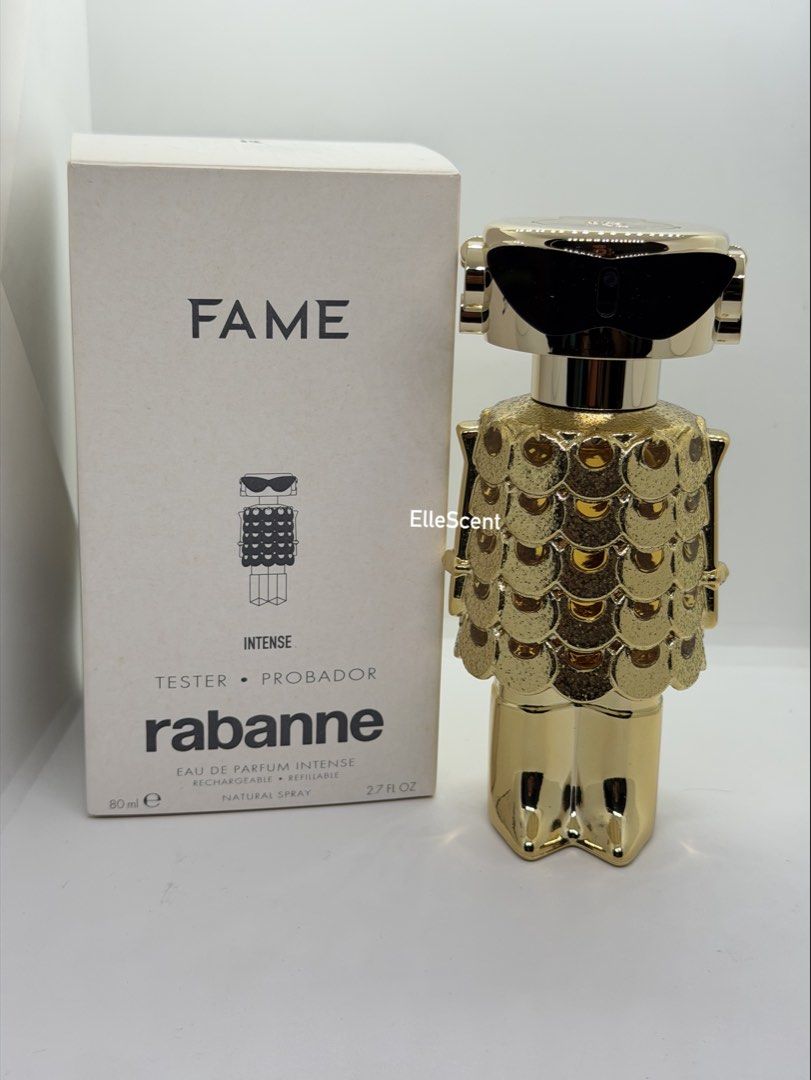 Authentic Paco Rabanne Fame Intense Tester (Category: Fragrance & Deodorants) located in Mandaluyong City. Submitted by elle_scent (Listing ID 1468798992, Image 2). Description: LAST PRICE POSTED asking for discount will not entertain Authentic Rabanne Fame Intense EDP – Tester A luxurious, bold, and feminine fragrance housed in the iconic golden robot-inspired bottle. Perfect for women who love sweet, creamy, sensual, and sophisticated scents. �