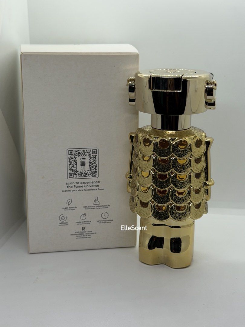 Authentic Paco Rabanne Fame Intense Tester (Category: Fragrance & Deodorants) located in Mandaluyong City. Submitted by elle_scent (Listing ID 1468798992, Image 3). Description: LAST PRICE POSTED asking for discount will not entertain Authentic Rabanne Fame Intense EDP – Tester A luxurious, bold, and feminine fragrance housed in the iconic golden robot-inspired bottle. Perfect for women who love sweet, creamy, sensual, and sophisticated scents. �