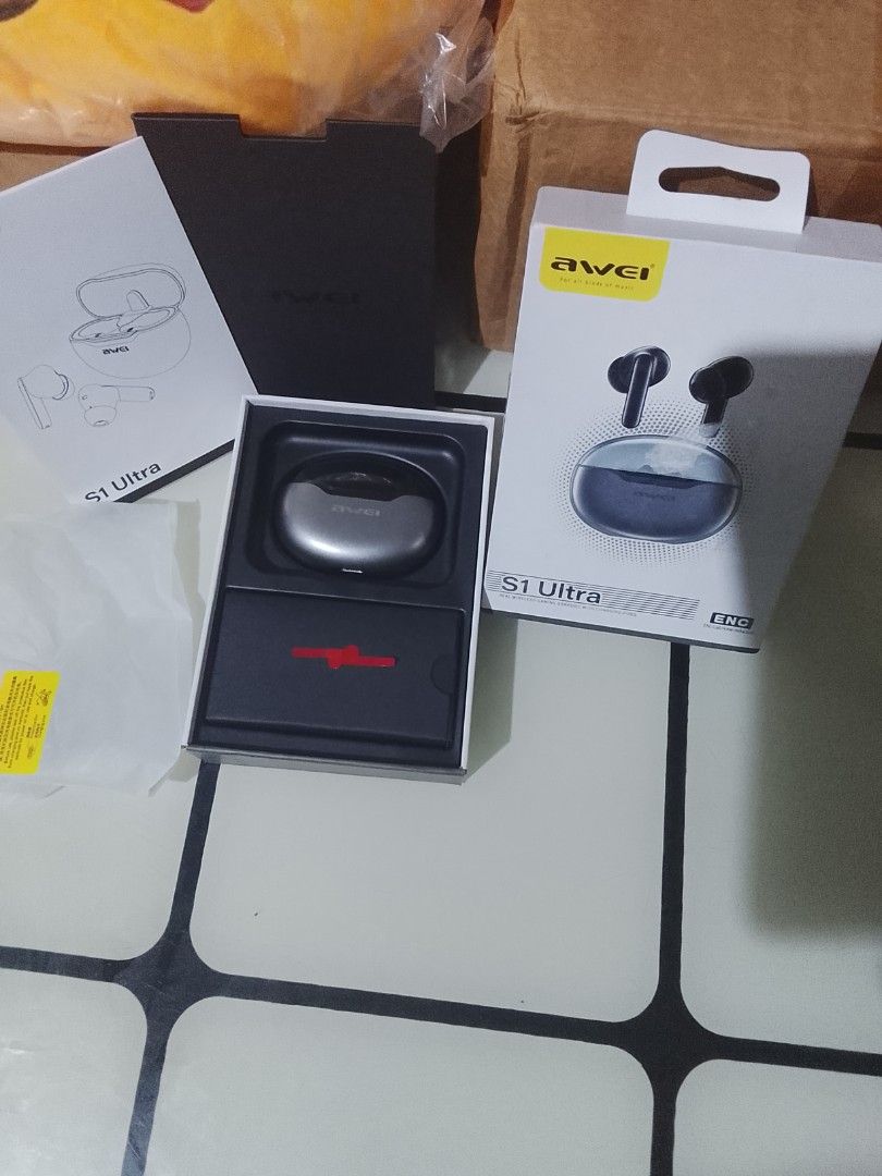 Awei S1 Ultra True Wireless Gaming Earbuds (Category: Earphones) located in Bulacan. Submitted by blithecamp40 (Listing ID 1468712522, Image 1). Description: - Brand: Awei S1 Ultra True Wireless Gaming Earbuds - Color: Dark Grey - Condition: Brand new, unboxed only to take photos (never used) - Inclusions: Complete with charging case, manual, and original retail packaging - Key Features: ENC call noise reduction - Ideal for: Mobile gaming and lis