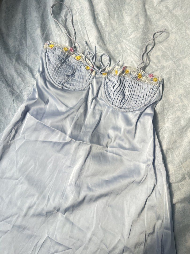 Baby Blue Slip Dress (Category: Dresses) located in Pasay City. Submitted by chloesclosetdeclutter (Listing ID 1468762670, Image 3). Description: Selling this very cute slip dress Used once Like new condition Adjustable strap Can fit xs-small Needs washing since it’s been stored in the storage room for quite some time na Location: Pasay City Slip dress satin silky dress mini dress .