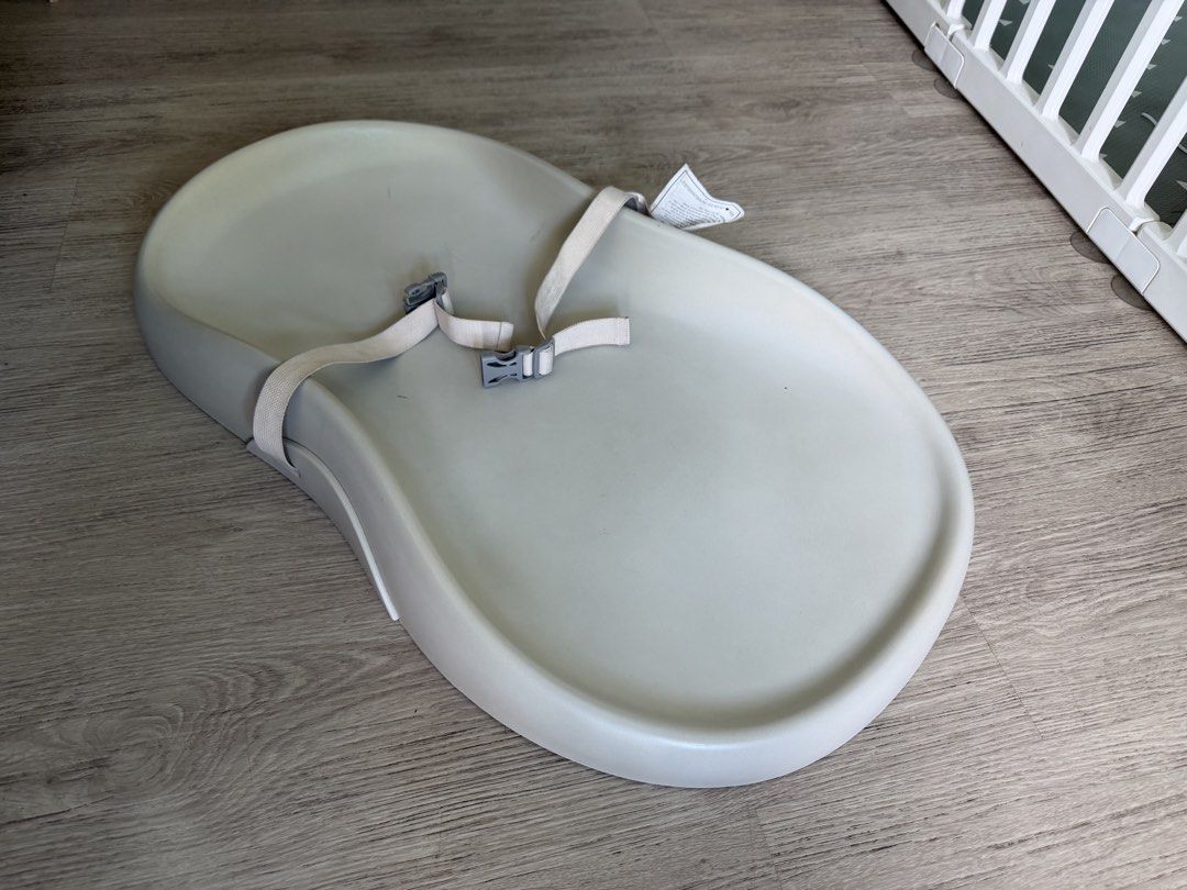 Baby Changing Pad with Safety Strap and Pillow (Category: Changing Mats & Accessories) located in Manila. Submitted by mialuna_ (Listing ID 1468734442, Image 1). Description: - Contoured baby changing tray in a neutral grey finish - Built-in safety straps with secure plastic buckles - Includes a memory foam baby pillow with grey animal print and center cutout - Perfect addition to your nursery setup With free bollie baby pillow Rfs: baby outgrew 
