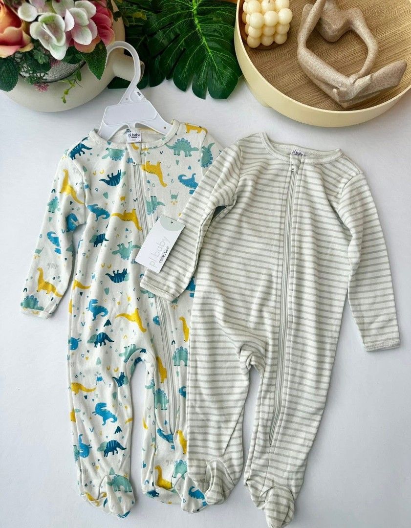 Baby Essentials 2-Piece Sleepsuit Set Size 6M (Category: Babies & Kids Fashion) located in Manila. Submitted by toddlermamaph (Listing ID 1468783395, Image 1). Description: - Size: 6 months - Condition: Brand new - Set includes: 2 pieces (1 ribbed solid color zip-up sleeper and 1 printed patterned zip-up sleeper) - Material: Super soft cotton fabric for ultimate comfort - Features: Practical full/two-way zip closure for hassle-free diaper changes