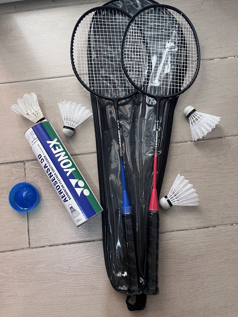 Badminton Set with 2 Rackets and Shuttlecocks (Category: Racket and Ball Sports) located in Taguig. Submitted by graceeeee. (Listing ID 1468731451, Image 1). Description: - Complete badminton set, used only a couple of times. Almost brand new! - No issues - Bought from Laz 859Php total - Includes 1 blue racket and 1 red racket - Comes with Yonex shuttlecocks - Includes a black zip carry case where everything packs neatly - Ideal for outdoor games