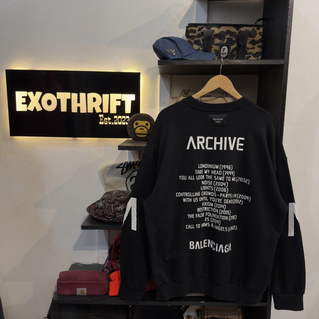 Balenciaga Archive Black Distressed Sweatshirt (Category: Coats, Jackets and Outerwear) located in Manila. Submitted by jerichomal82553 (Listing ID 1468912462, Image 2). Description: Balenciaga Archive Black Distressed Sweatshirt 25 by 30 Good Condition Complete Tags CLAIM 2K.