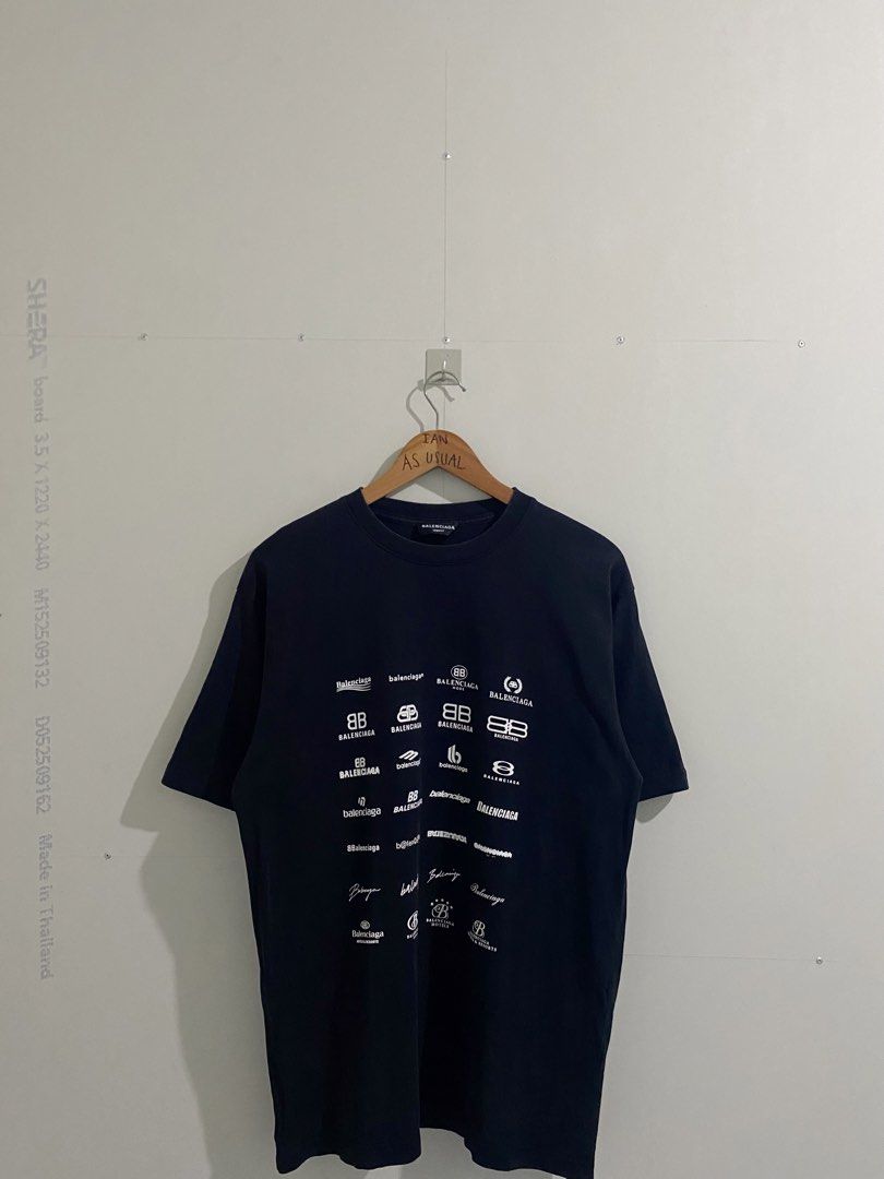 Balenciaga Multi Logo Tee Black Size S (Category: Shirts) located in Dagupan City. Submitted by thriftmeupp____ (Listing ID 1468882297, Image 1). Description: Balenciaga Archives Logos Oversized T-Shirt 21 x 29 Excellent Condition No Flaws/No Cracks Color Rate 9.5/10 .