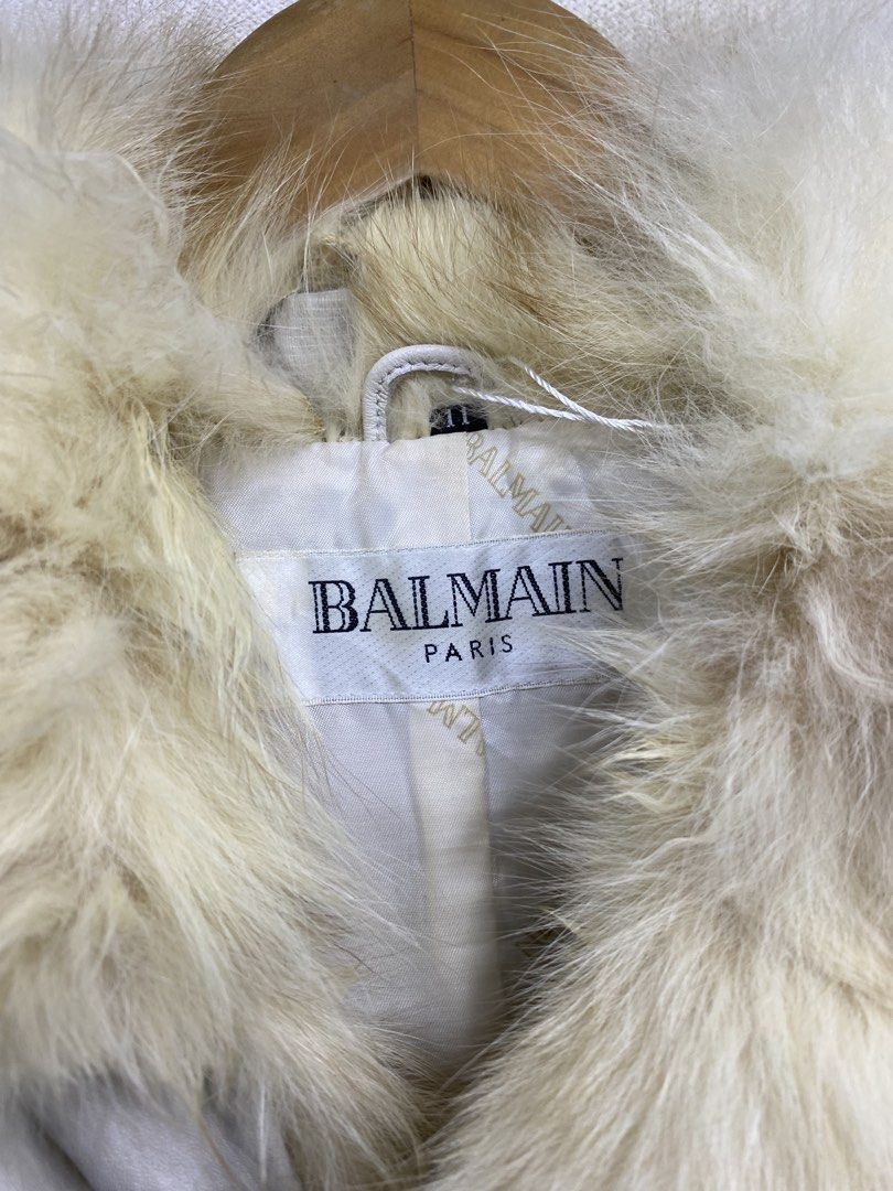 Balmain - fur lamb leather jacket (Category: Luxury Apparel) located in Valenzuela. Submitted by rektasource.ph (Listing ID 1468842178, Image 2). Description: Balmain Paris fur lamb leather jacket Size 11 on tag Shoulder: 16 Sleeve: 24 Armpit to armpit: 17.5 Length: 22 Has tear check image Overall good condition Price negotiable.