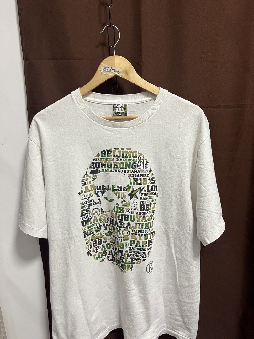 Bape 25th anniv camo big head authenthic (Category: Tshirts & Polo Shirts ) located in Adams. Submitted by y2kchocothrift (Listing ID 1468822027, Image 1). Description: Bape 25anniv authenthic Dimes22/29 Excellent condi Flawless Moneyback if proven fake.