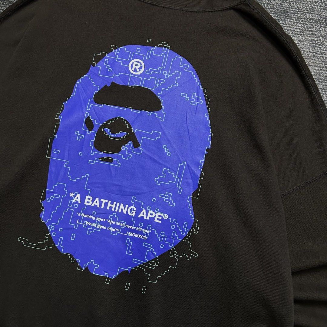 Bape Bighead Digital Mosaic Sweater (Category: Coats, Jackets and Outerwear) located in Angeles City. Submitted by doykthrift (Listing ID 1468857294, Image 3). Description: Bape Bighead Digital Mosaic Sweater Size: Large Fit to 2XL Measurement: W27” × L30” Issue (s): Minor Flaw Check Pic Condition: 9/10.