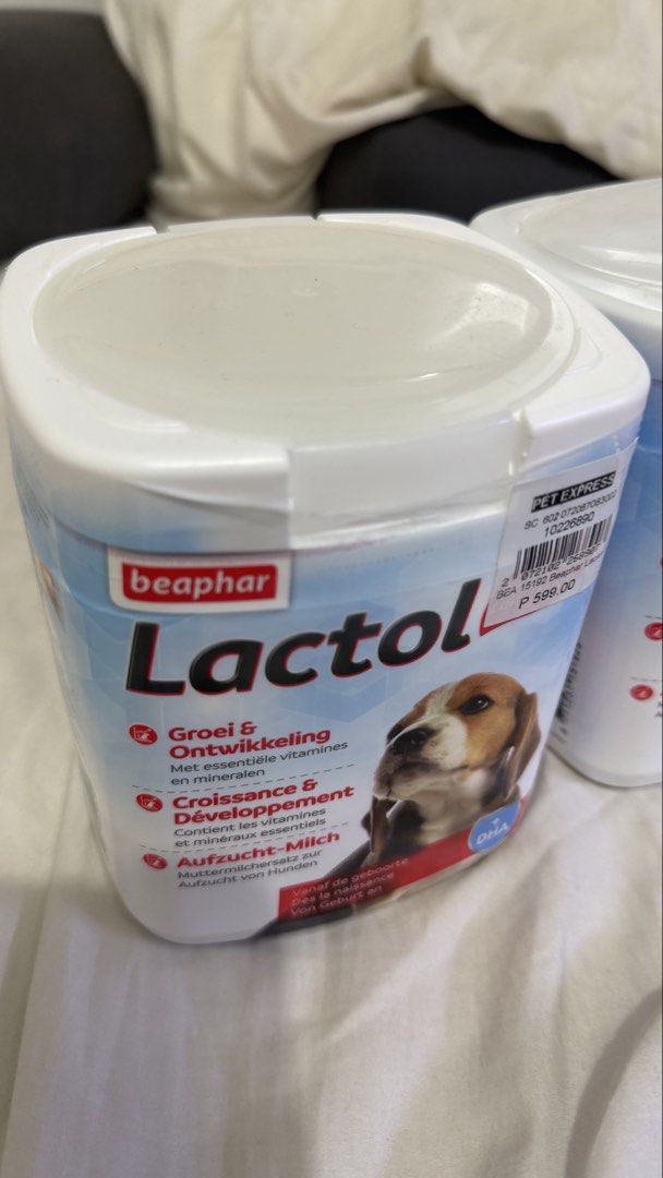 Beaphar Lactol Puppy Milk Replacer 2 Tubs (Category: Pet Food) located in Valenzuela. Submitted by alexinelg (Listing ID 1468811329, Image 2). Description: 700 for 2 pcs already. - 1 is Brand new then the other one is opened. - Quantity: 2 tubs (selling as a set) - Original price: ₱599 each from Pet Express - Packed with essential vitamins, minerals, and DHA for healthy puppy growth and development - Ideal for newborn puppies - Delivery options: 