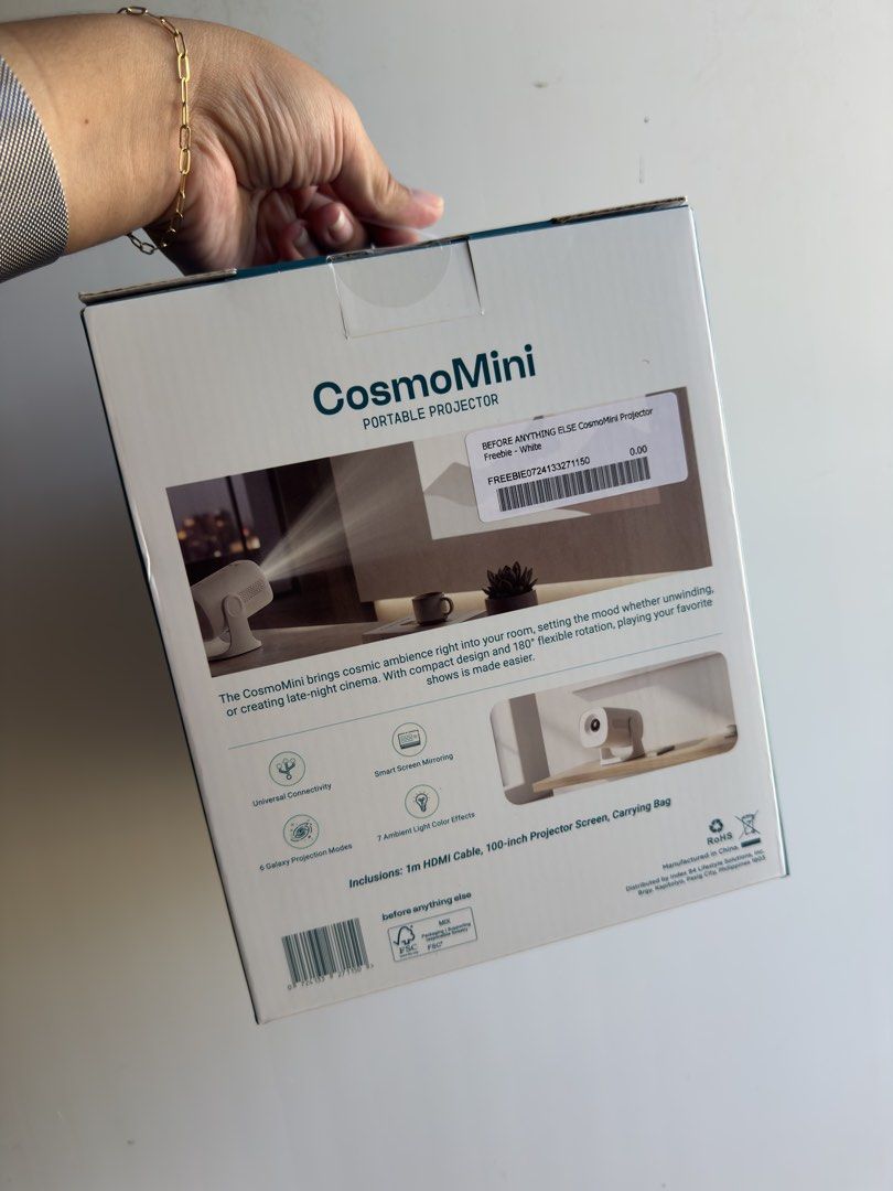 Before Anything Else CosmoMini Portable Projector (Category: Projectors) located in Mabalacat. Submitted by reaaa.apbp (Listing ID 1468727059, Image 3). Description: - Brand new, sealed in box CosmoMini portable projector (White) - Compact design with 180-degree flexible rotation for easy ceiling or wall projection - 6 galaxy projection modes and 7 ambient light color effects - Smart screen mirroring and universal connectivity - FREE bundle: 1-me