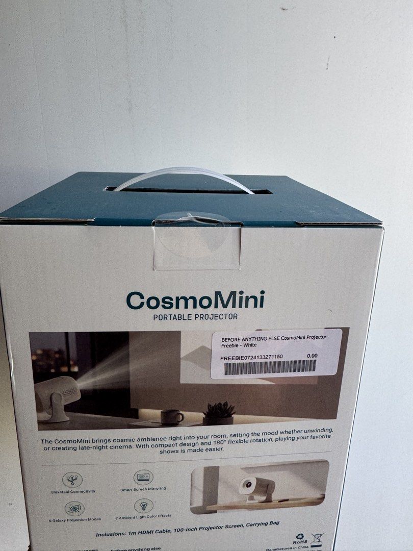 Before Anything Else CosmoMini Portable Projector (Category: Projectors) located in Mabalacat. Submitted by reaaa.apbp (Listing ID 1468727059, Image 2). Description: - Brand new, sealed in box CosmoMini portable projector (White) - Compact design with 180-degree flexible rotation for easy ceiling or wall projection - 6 galaxy projection modes and 7 ambient light color effects - Smart screen mirroring and universal connectivity - FREE bundle: 1-me