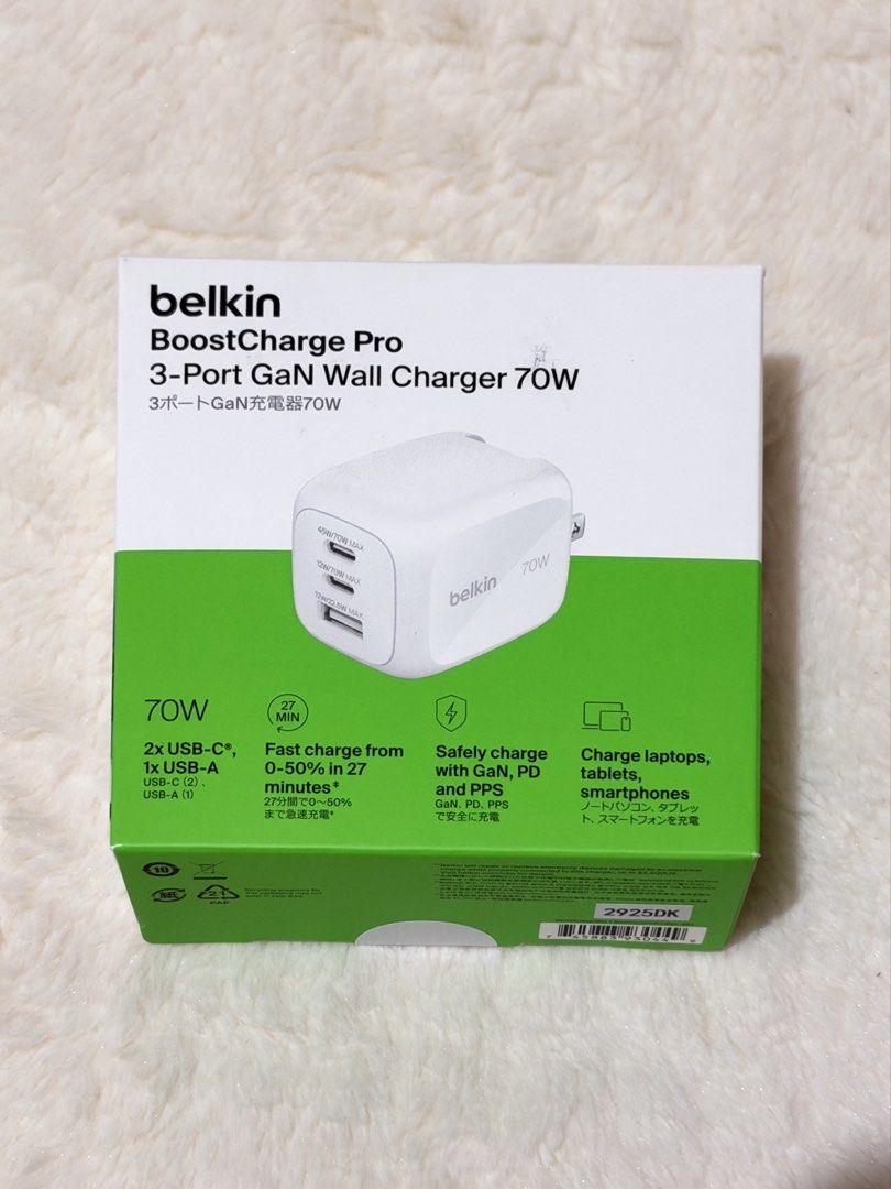 BELKIN BOOSTCHARGE PRO 3-PORT 70W (Category: Chargers & Cables) located in Pasay City. Submitted by zette_ (Listing ID 1468884267, Image 1). Description: ‼️ONHAND‼️ ✔️BELKIN BOOSTCHARGE PRO 3-PORT GAN WALL CHARGER 70W.