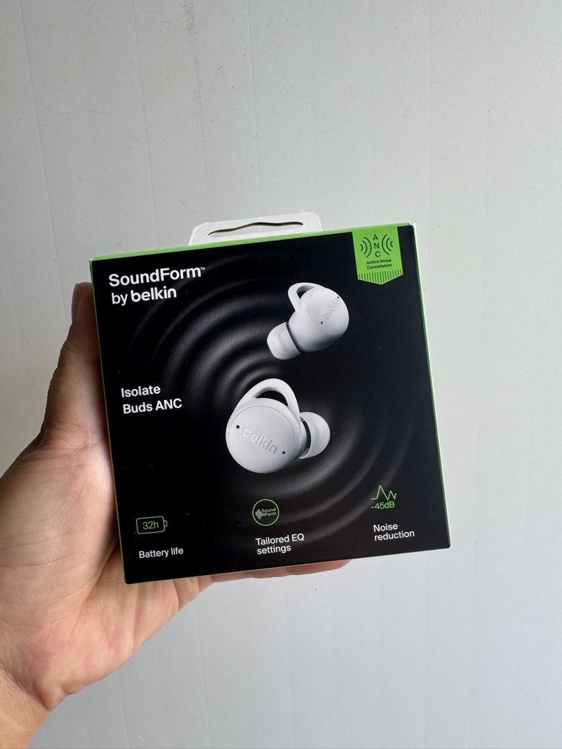 Belkin SoundForm Isolate Buds ANC True Wireless Earbuds (Category: Earphones) located in Mabalacat. Submitted by reaaa.apbp (Listing ID 1468727717, Image 1). Description: - Brand new in unopened retail box - Active Noise Cancellation (ANC) up to -45dB - 32 hours of total battery life with charging case - Customized sound profiles via tailored EQ app settings - IPX5 water and sweat resistant for workouts - Belkin signature sound with seamless Blue