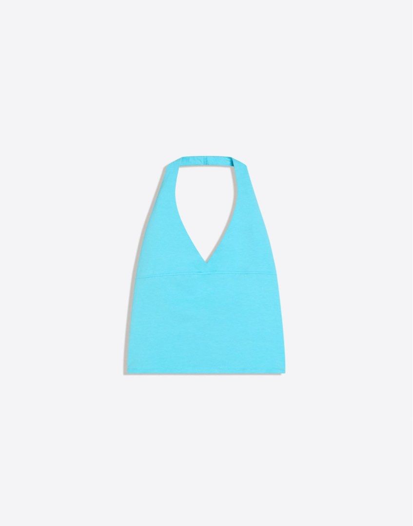 Bershka halter neck top (Category: Sleeveless) located in Quezon City. Submitted by hanwardrobe (Listing ID 1468854662, Image 2). Description: -size small 🩵.