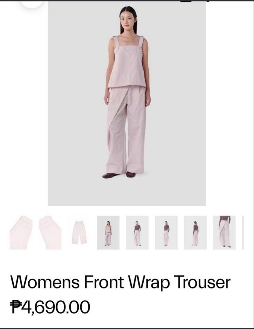 Beyond The Vines Womens Front Wrap Trouser Blush (Category: Jeans) located in Rizal. Submitted by minnieee1058 (Listing ID 1468727930, Image 1). Description: - Color: Blush Pink - Size: Small - Style: Front wrap, wide leg silhouette, modern cut with clean lines - BRAND NEW & WITH TAGS - Condition/Value: Great statement piece for smart casual outfits (Orig. Retail: ₱4,690).