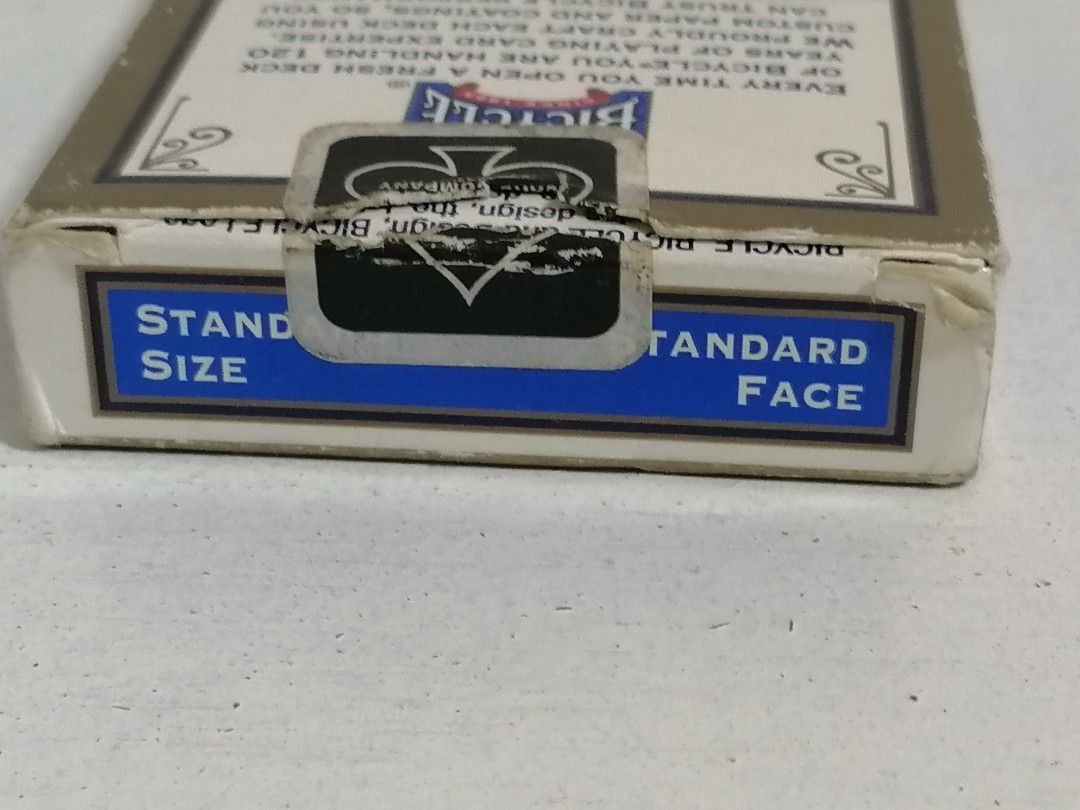 Bicycle Standard Playing Cards (Category: Card Packs) located in San Mateo. Submitted by arrowscrap_delight (Listing ID 1468713934, Image 3). Description: Bicycle Standard Playing Cards Good as New Made in USA Complete Set (52pcs) + 2 Jokers Length : 9cm Width : 6.25cm Opened, No Issues 150 + SF.