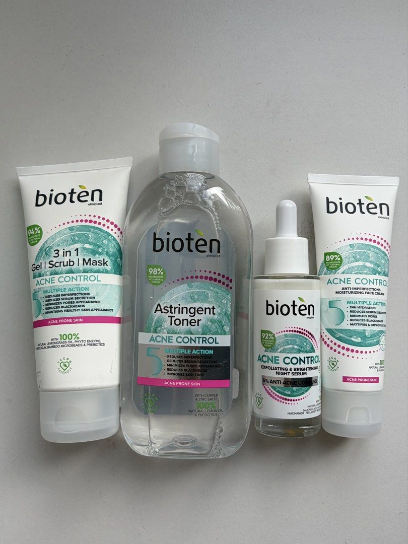 Bioten ACNE CONTROL Set with FREE Serum (Category: Face Care) located in Mandaluyong City. Submitted by apricia (Listing ID 1468720797, Image 3). Description: Inclusions: 3 in 1 Gel|Scrub|Mask Astringent Toner Moisturizing Face Cream Brightening Night Serum with FREE 3pcs Deoproce Acne Clear Serum SAVED 900 from SRP.