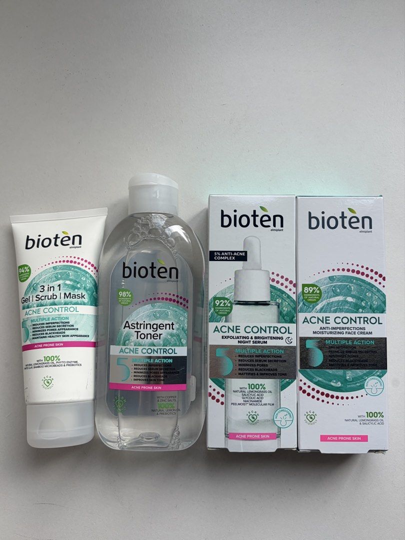 Bioten ACNE CONTROL Set with FREE Serum (Category: Face Care) located in Mandaluyong City. Submitted by apricia (Listing ID 1468720797, Image 1). Description: Inclusions: 3 in 1 Gel|Scrub|Mask Astringent Toner Moisturizing Face Cream Brightening Night Serum with FREE 3pcs Deoproce Acne Clear Serum SAVED 900 from SRP.