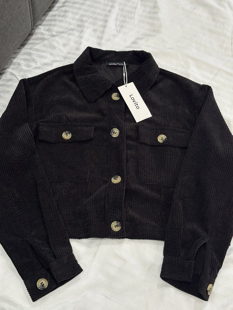 Black Corduroy Jacket | lovito buttondown (Category: Coats, Jackets and Outerwear) located in Balanga. Submitted by cartsabeli (Listing ID 1468786119, Image 1). Description: New with tags!! Never worn/used 😊 size small on tag but can fit up to large. ₱590 + sf mop: gcash/maya mod: j&t.