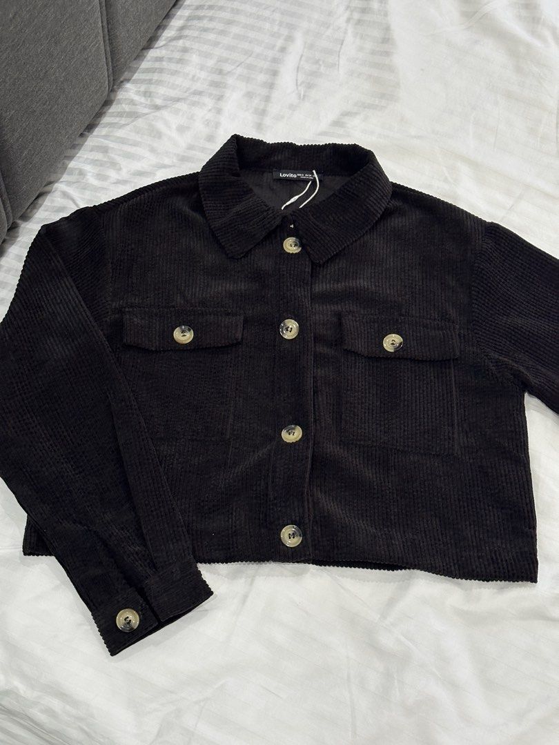 Black Corduroy Jacket | lovito buttondown (Category: Coats, Jackets and Outerwear) located in Balanga. Submitted by cartsabeli (Listing ID 1468786119, Image 2). Description: New with tags!! Never worn/used 😊 size small on tag but can fit up to large. ₱590 + sf mop: gcash/maya mod: j&t.