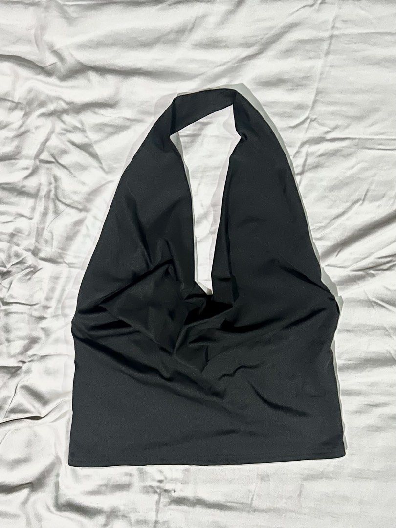 Black Halter Top Cowl Neck (Category: Sleeveless) located in Muntinlupa City. Submitted by _gudstuff (Listing ID 1468876274, Image 1). Description: - Color: Sleek Black - Style: Halter top with trendy cowl neckline & open back design - Condition: Worn once.
