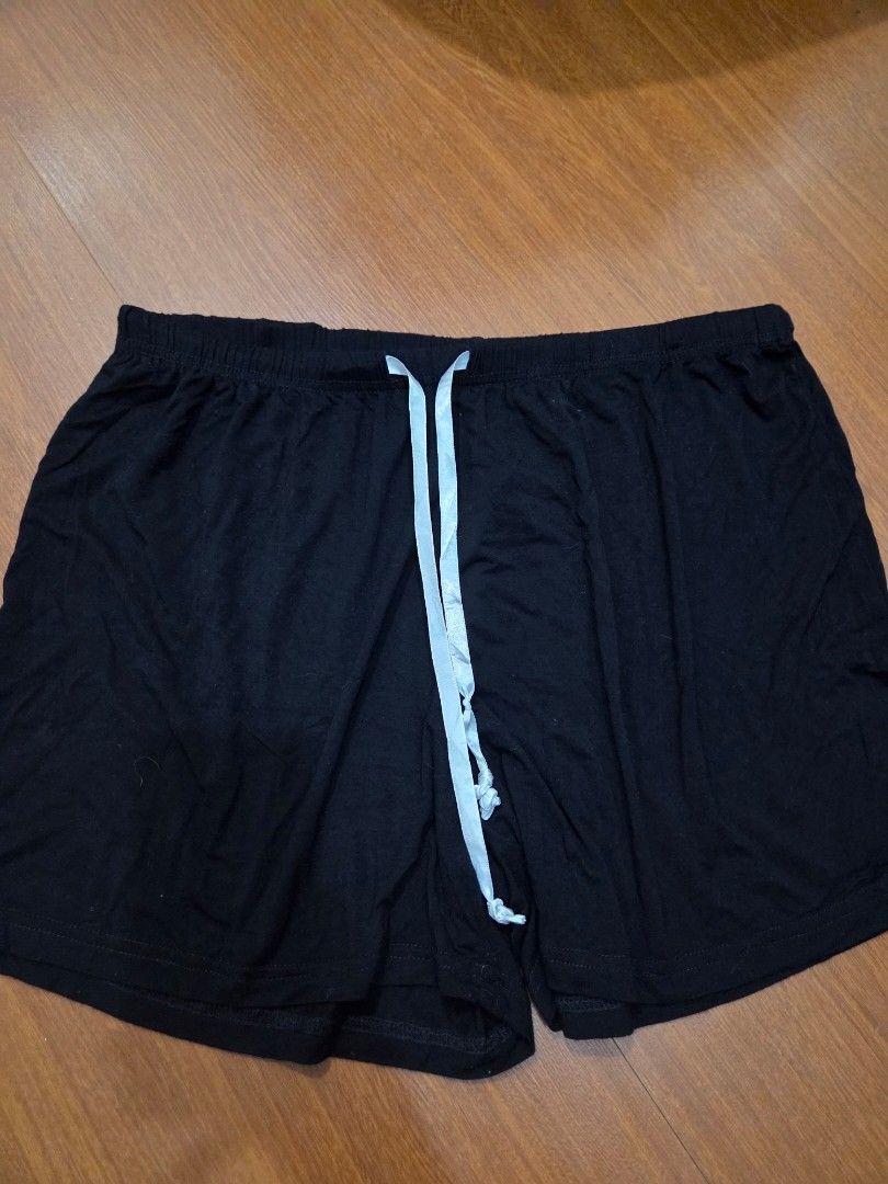 Black Loungewear Shorts with White Ribbon Drawstring (Category: Shorts) located in Taguig. Submitted by mon_143 (Listing ID 1468901362, Image 1). Description: 50 for 2 - Color: Black - Material: Super soft rayon and spandex blend with cozy French terry lining - Waistband: Elastic with a cute white satin ribbon drawstring - Best For: Sleeping, relaxing, or lounging at home - Care: Machine washable.