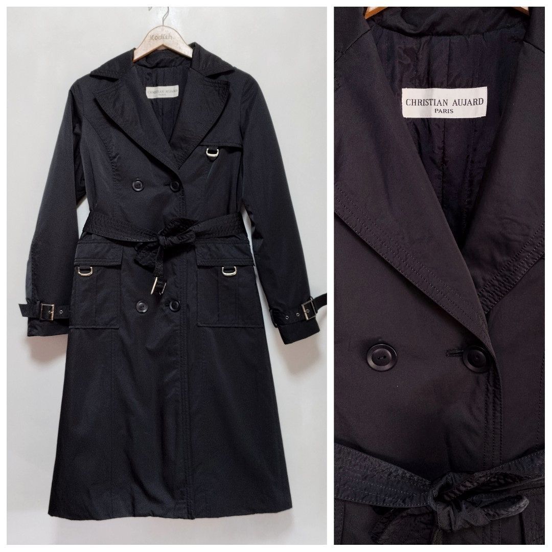 Black Nylon Belted Long Coat/ Trenchcoat for Women (Category: Coats, Jackets and Outerwear) located in Caloocan City. Submitted by modishthriftstore (Listing ID 1465534725, Image 2). Description: Like New Condition THICK Nylon with Lining with belt (removable) below knee 42inches long Medium Size. (Asian).