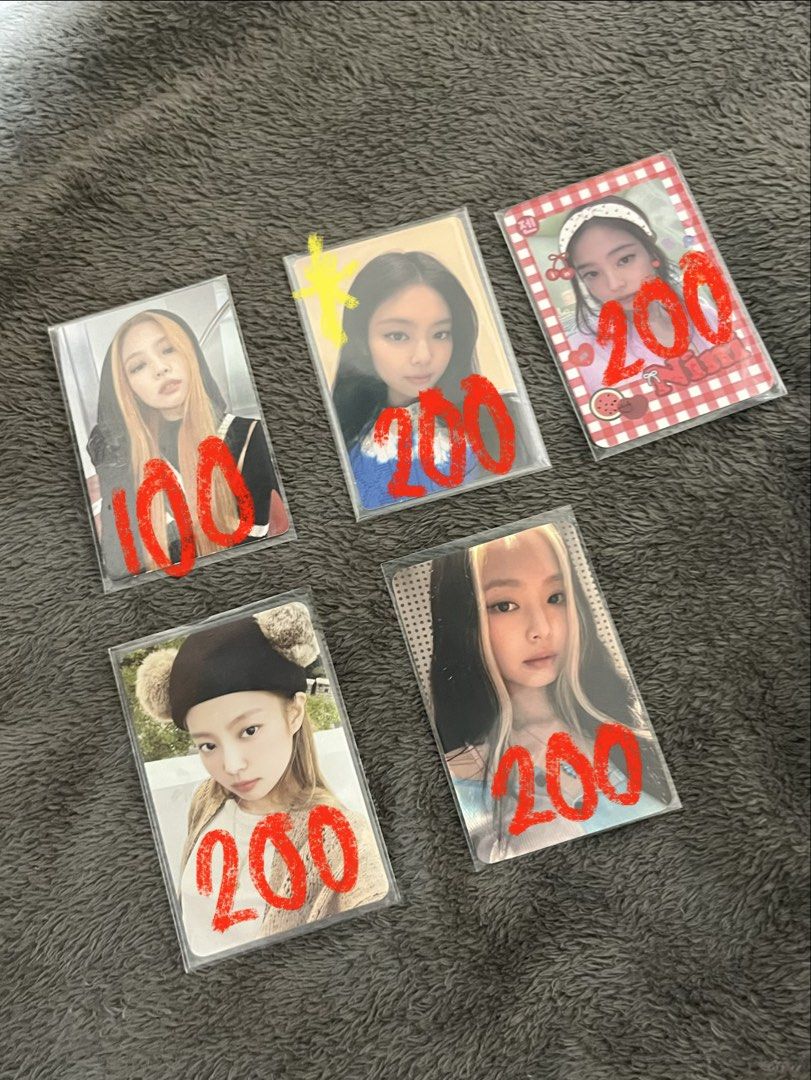 Blackpink Jennie Photocard (Category: K-Wave Merchandise) located in Quezon City. Submitted by raeakashi (Listing ID 1468742198, Image 1). Description: - Refer to photo for prices each photocard - Yellow mark : has color fading at the back of the pc.